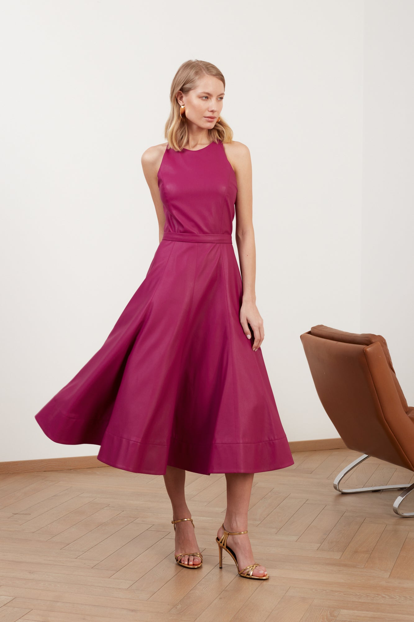 AVALON fuchsia pink faux leather cocktail dress
