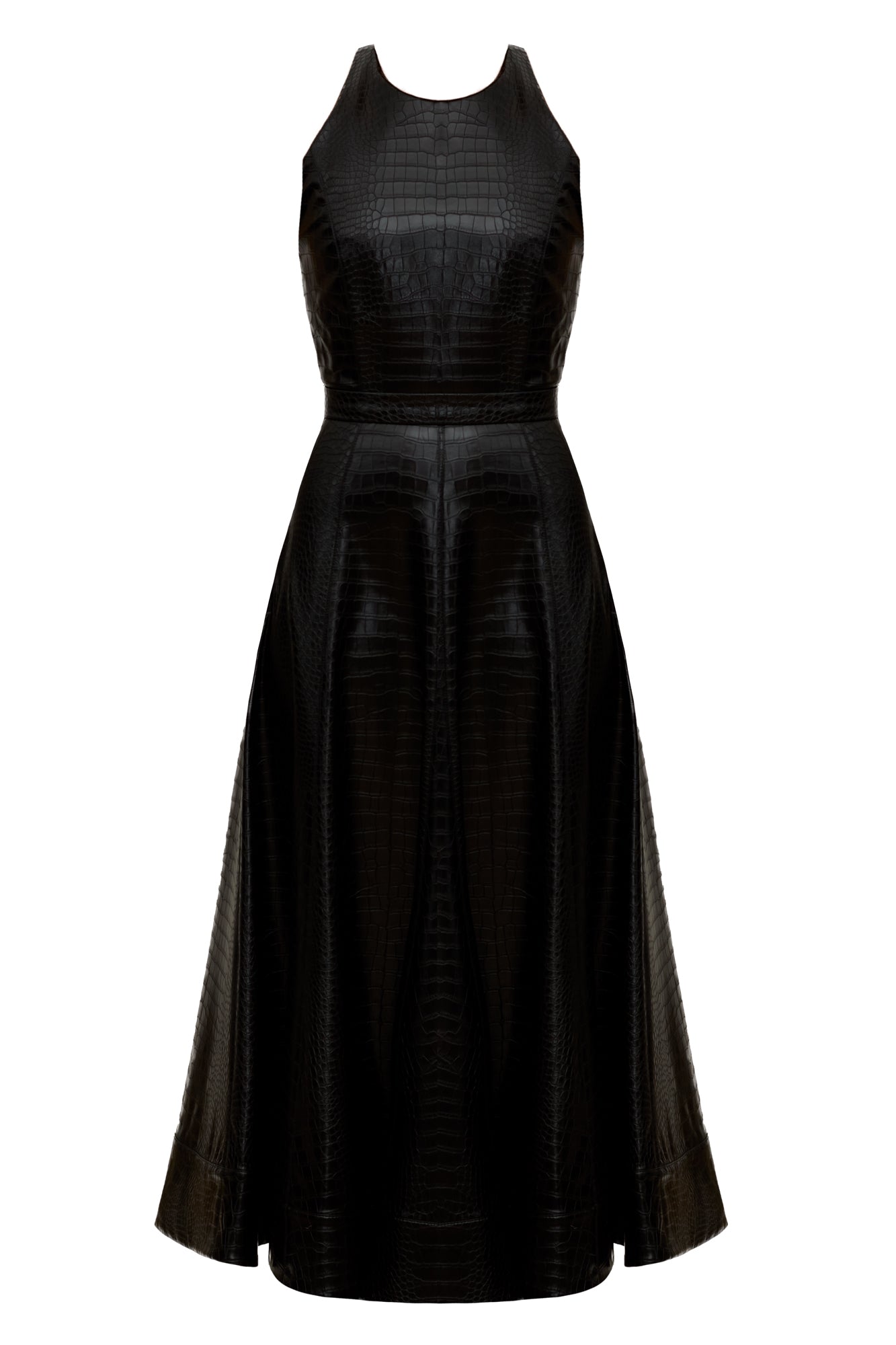 AVALON black textured vegan leather cocktail dress