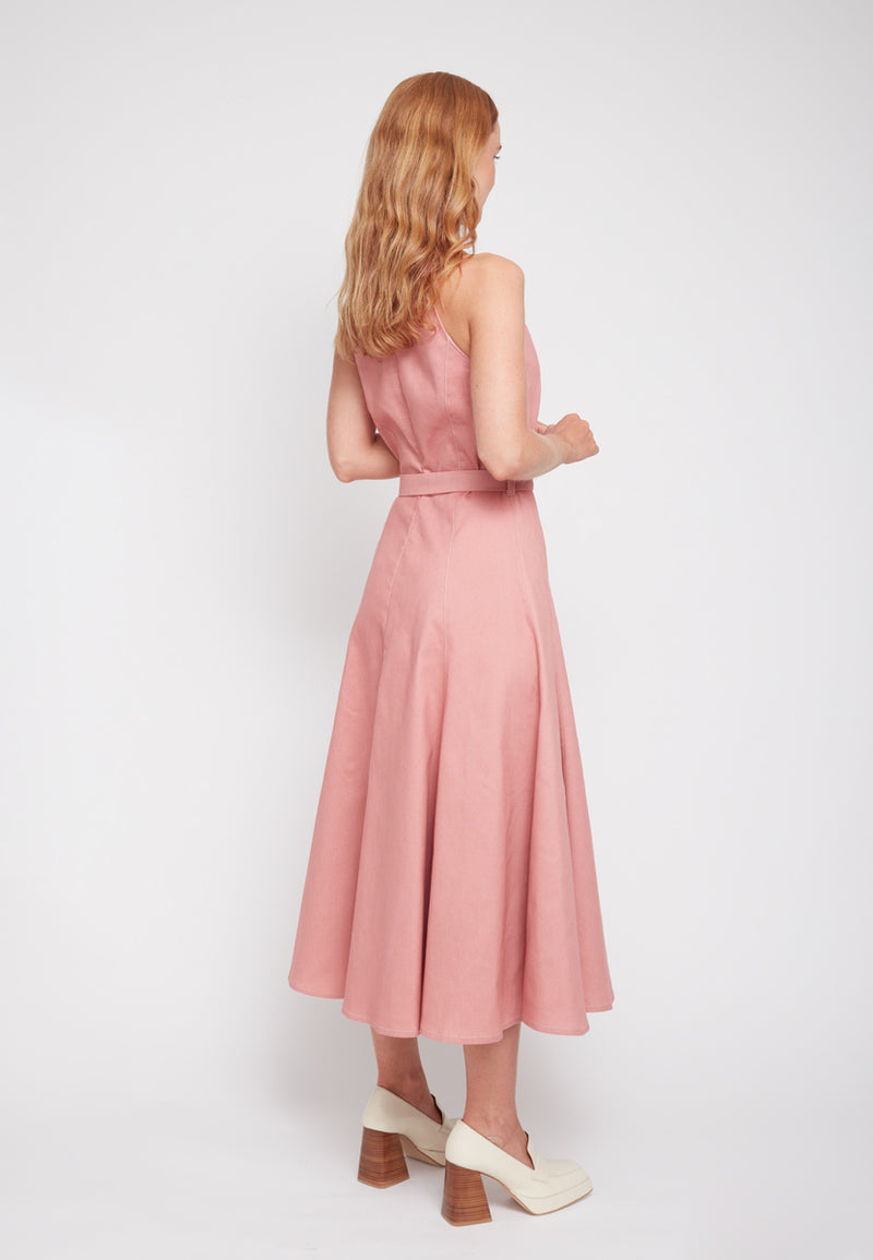 ODE Pastel Pink Denim Midi Dress - Back View