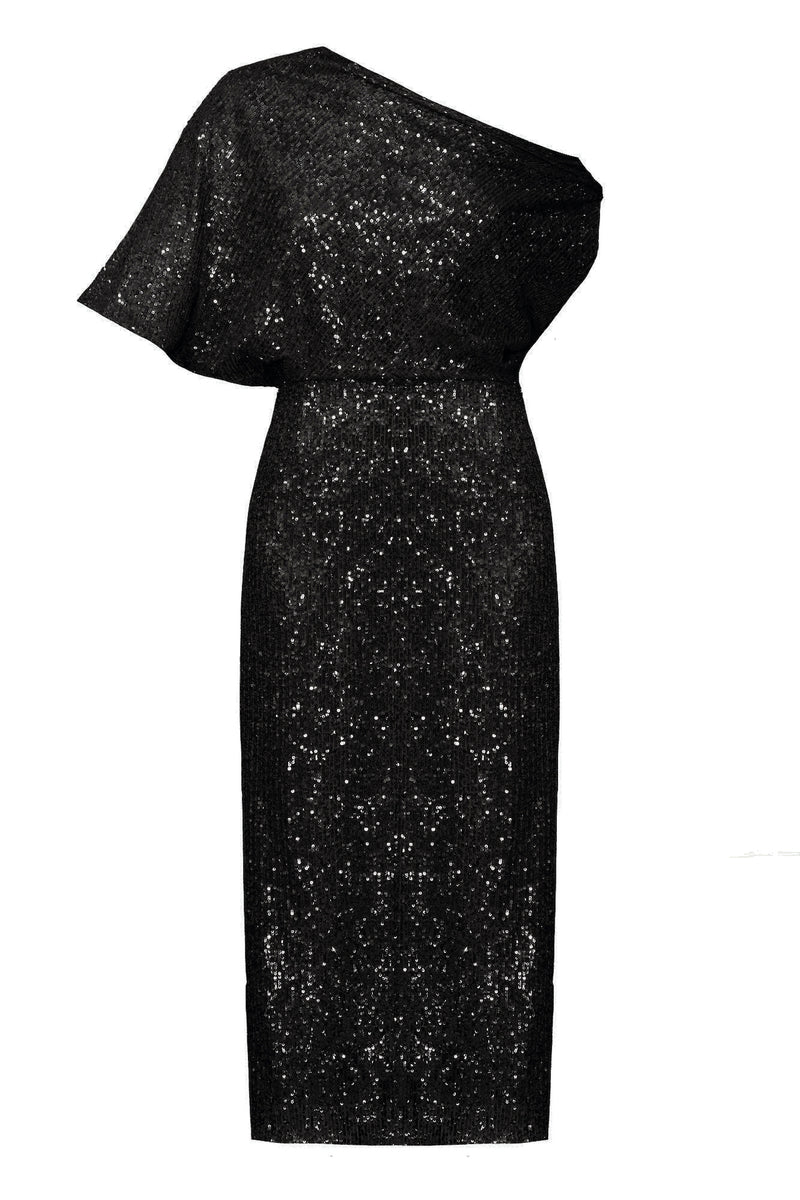 Handmade Black sequin asymmetric evening dress MARGO