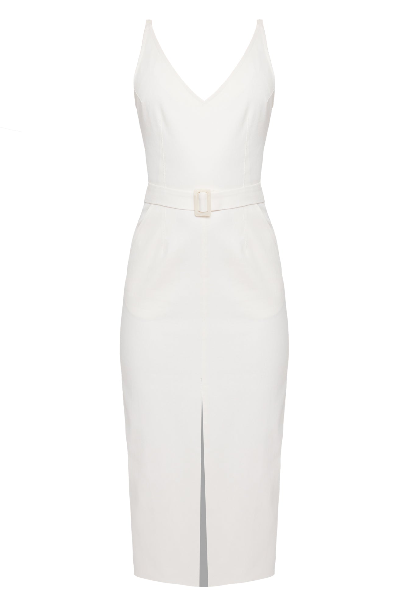 ALBERTA off-white denim midi dress with pencil skirt