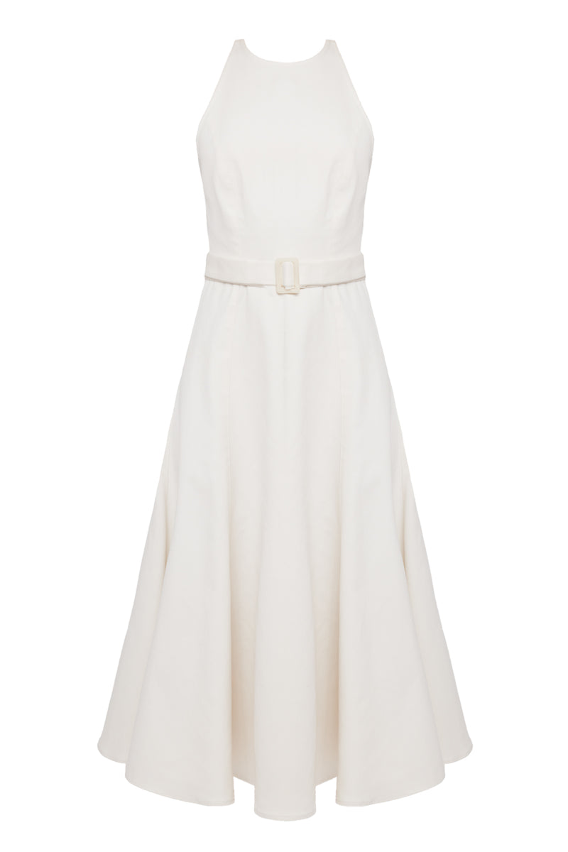 ODE Off-White Midi Denim Dress
