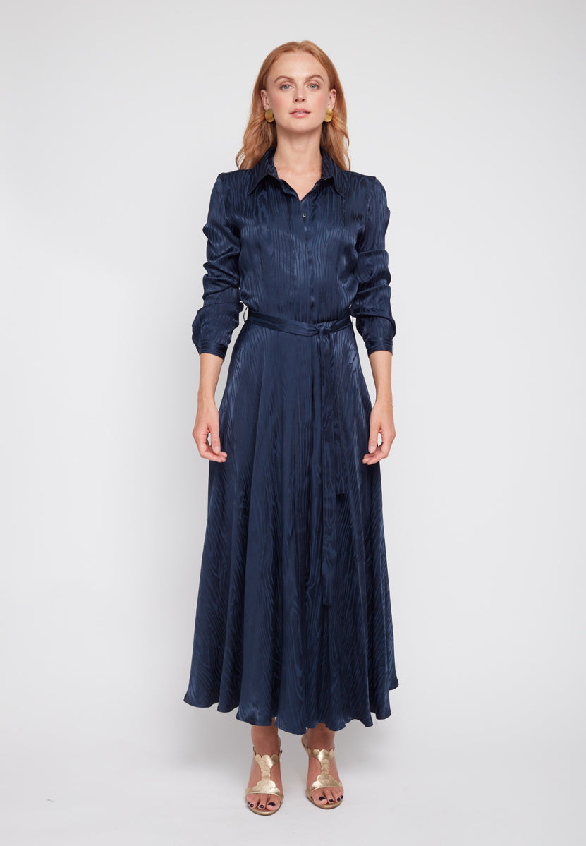 PAOLA Blue Jacquard Viscose Shirt Dress - Front View